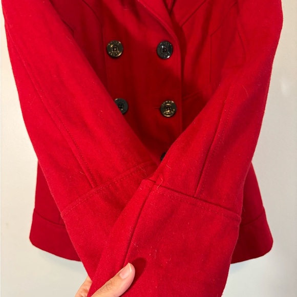 Vintage Y2K GUESS Preppy Pea Coat Women's Cherry Red Wool Jacket - Size Small - Picture 12 of 14